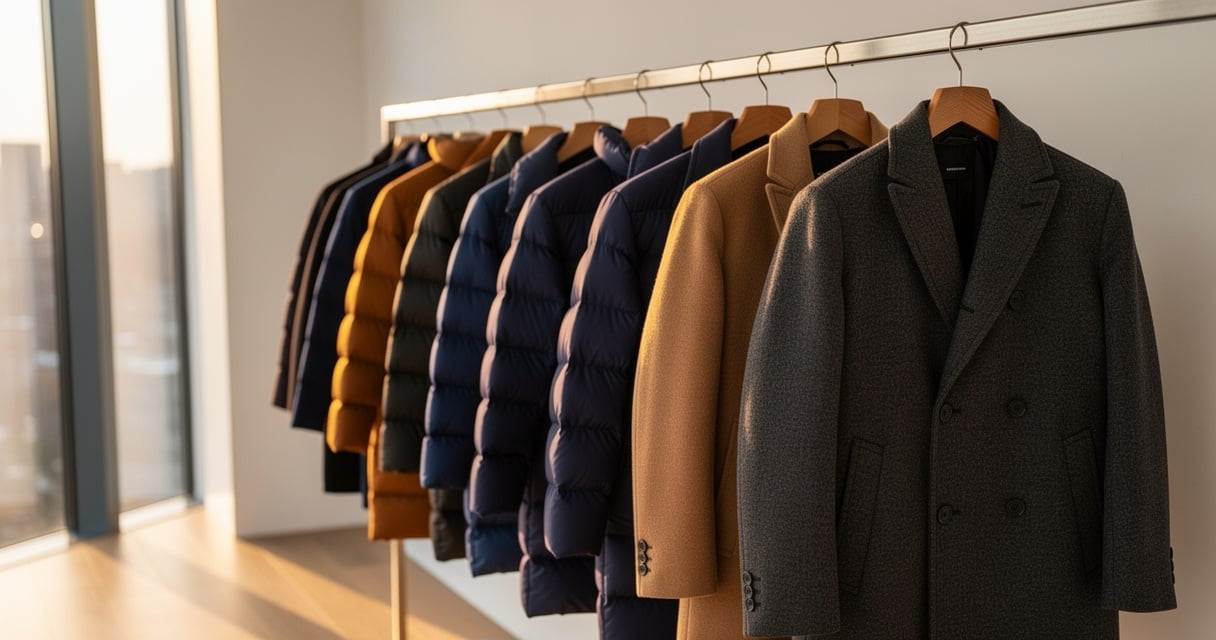 Collection de vestes d'hiver haut de gamme suspendues dans une boutique